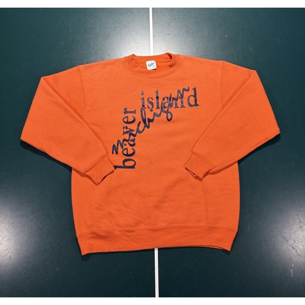 Vtg 70s 80s Beaver Island Michigan Crewneck Sweatshirt Medium Velva Sheen Orange